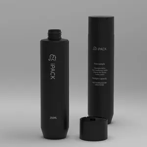 Botol pelembab udara, semua hitam buram lembut sentuhan 250ml Losion Tubuh tahan bocor plastik sabun mandi Gel sampo botol remas