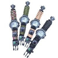 Bracelet de survie tressé d'extérieur avec sifflet de secours, boussole, allume-feu, couteau multi-outils et montre d'escalade étanche