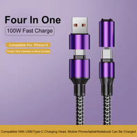 Venta caliente 120W 4 en 1 Nylon trenzado Super carga rápida USB C Cable tipo C a C Multi conectores cargador para iPhone Android