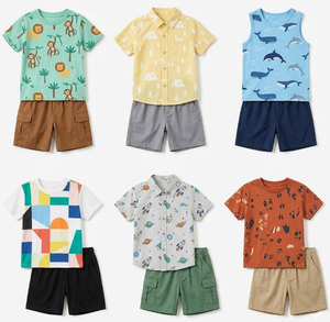 Conjuntos de Ropa de Verano para Niños, Transpirables, de Algodón, Camisetas y Chalecos, Estilos Variados, Exceso de Inventario - Product Image 1