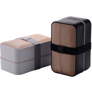 Amazon Supplier Eco Friendly High Quality Reusable BPA Free Japanese Kid Bento Lunch Box 2 Layer With Bamboo Wood Lid
