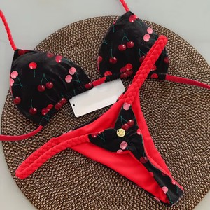 Nouveau maillot de bain bikini sexy à bretelles fines, couleur unie, dos nu, logo personnalisé, 2 pièces, pour femmes, plage, 2025 - Product Image 1