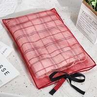 Pochette d'emballage de luxe en organza rouge pour vêtements, coussins et foulards, avec nœud, étiquette en tissu personnalisée haut de gamme, sac cadeau en organza