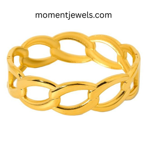 18K Gold Plated Waterproof Stainless Steel <b>Bangle</b> Non Tarnish Chunky Geometric Line Bracelet for Women Stylish Jewelry - Product Image 1