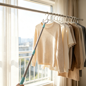 Perche télescopique en acier inoxydable de 140 cm <span class=keywords><strong>pour</strong></span> vêtements, portable, durable, <span class=keywords><strong>à</strong></span> grande portée, <span class=keywords><strong>pour</strong></span> la lessive <span class=keywords><strong>à</strong></span> domicile - Product Image 6