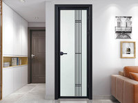 Porte battante à cadre fin en alliage d'aluminium avec double vitrage trempé et écran en acier inoxydable, isolation thermique, usage commercial