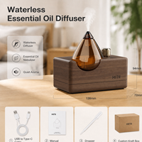 Diffuseur d'huiles essentielles premium HIITII 20 ml, sans eau, en bois, nébulisation, réservoir en verre fait main, rechargeable par USB, pour la maison et l'hôtel
