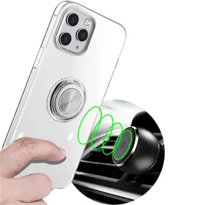 पारदर्शी रक्षक के साथ सेल फोन के मामले में धातु हाथ की अंगूठी के लिए iPhone 11 12 13 प्रो मैक्स XS XR X 12 मिनी