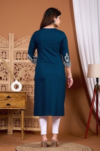 Evergreen Women's Blouses <b>Shirts</b> New Rayon Cotton Embroidered Lace <b>Plaid</b> Style Printed Button Christmas Winter Set Kurti Pant - Product Image 5