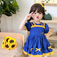 Robe pour enfants en pur coton, broderie tournesol artisanale, manches courtes, pour séances extérieures, vente en gros