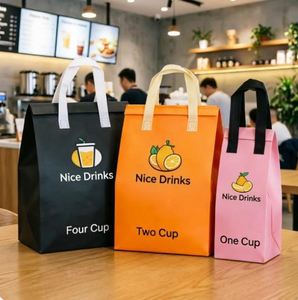 Sac isotherme personnalisé en non-tissé recyclable pressé à chaud, doublé de feuille d'aluminium, pour boissons à emporter et magasins de bubble tea - Product Image 1