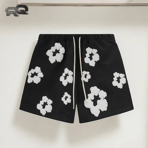Shorts pour hommes style urbain, 100% coton, tissé à carreaux, en molleton bouclette, à ourlet brut, coupe ample et oversize, patchwork - Product Image 1