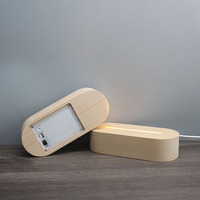 Lampe ovale à LED 3D à piles AAA Base pour lampe en bois Veilleuse à LED en bois acrylique Base pour lampe de nuit à LED Base en bois