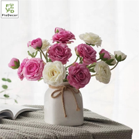 Bunga Mawar Teh Buatan 2 Kepala Warna Pink dari Kain Sutra, Bunga Ranunculus untuk Dekorasi Rumah, Pernikahan, dan Pesta (Grosir)