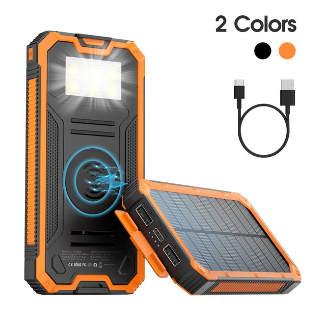 Dustproof Solar Power Bank 10000mAh Portable Wireless Charging Double USB Phone Charger Outdoor External Battery Pack Flashlight