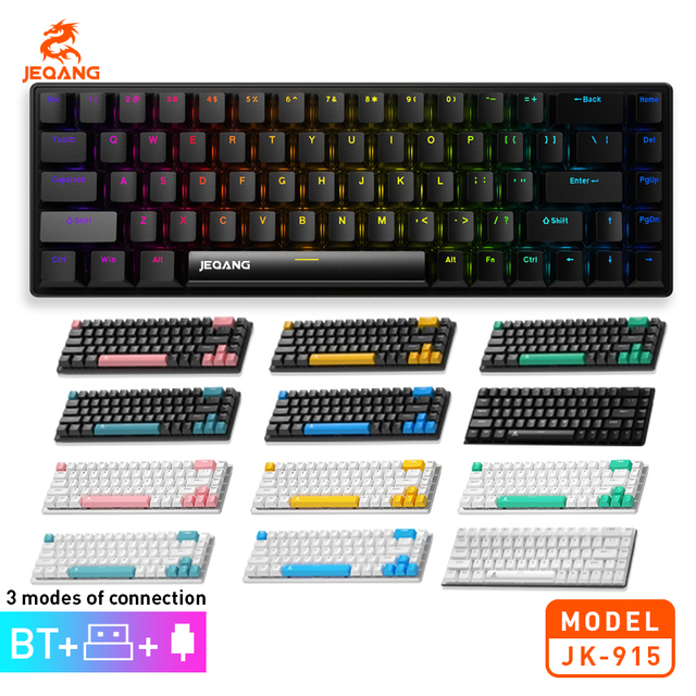 Jeqang JK-915 Mini Size Mechanical Keyboard 3-Mode BT Wireless Charging Wired Plastic Material for Laptops Desktop Computers