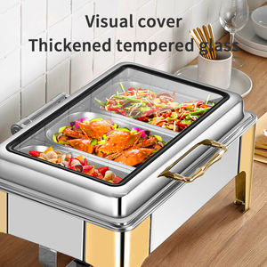 Pemanas Makanan Buffet Listrik AIRUISI Mewah dari Baja Anti Karat, Peralatan Katering dengan Lapisan Emas - Product Image 3