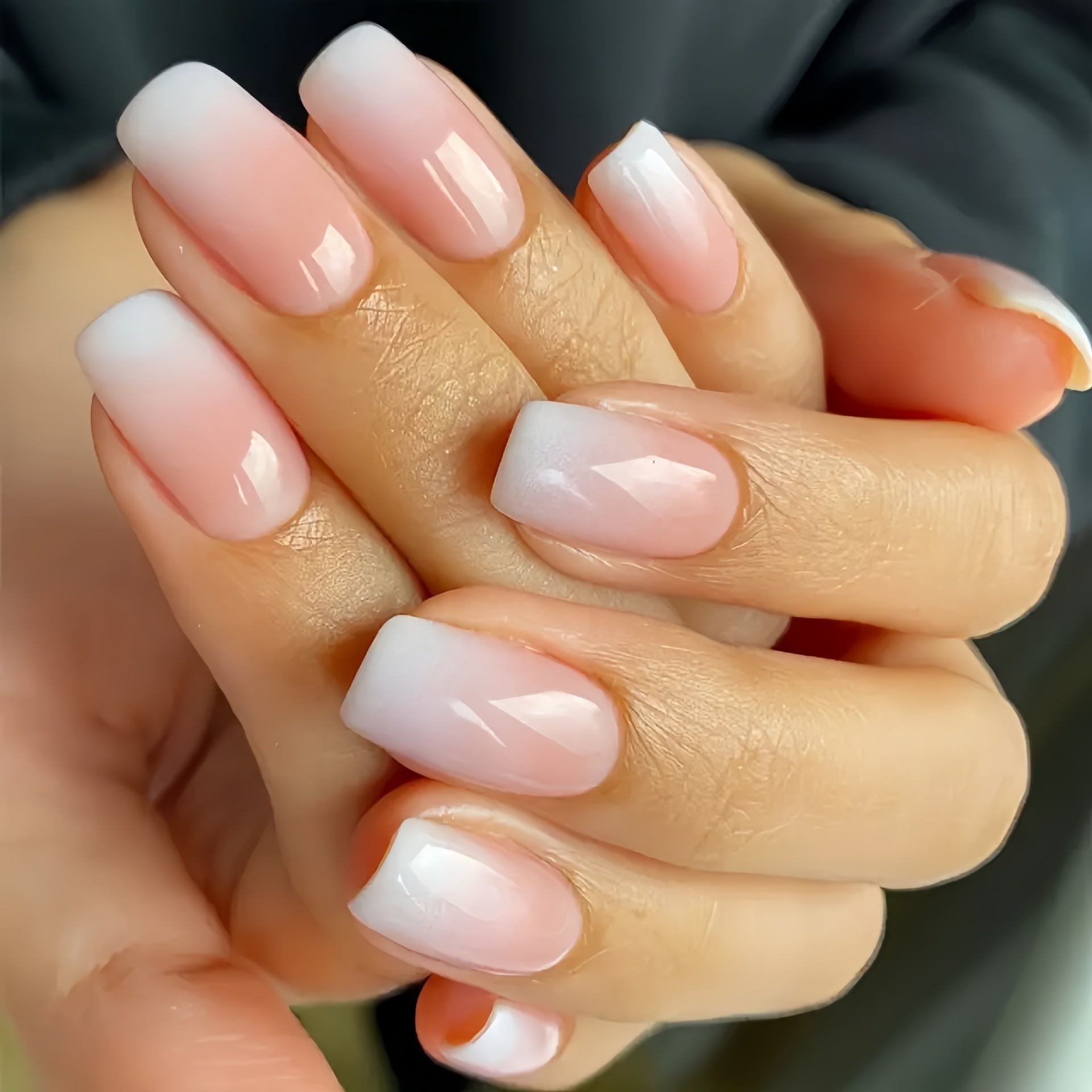 European American INS Style Light Pink Gradient Square Artificial Fingernails Gentle Wearable French Model Fake Nails