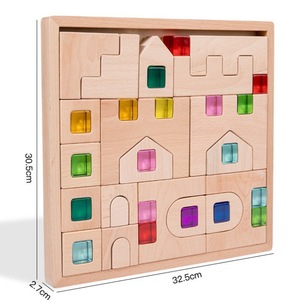 Castillo de cuento de hadas, bloques de construcción de gemas, montaje creativo para niños, juguete educativo, efecto de sombra de luz hecho de madera - Product Image 5
