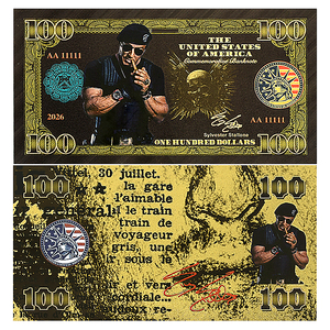 Ensemble de billets de banque imprimés en feuille d'or double face 24 carats Sylvester <span class=keywords><strong>Stallone</strong></span>, 100 USD, pièce de collection non monétisée, cadeau pour les fans - Product Image 6