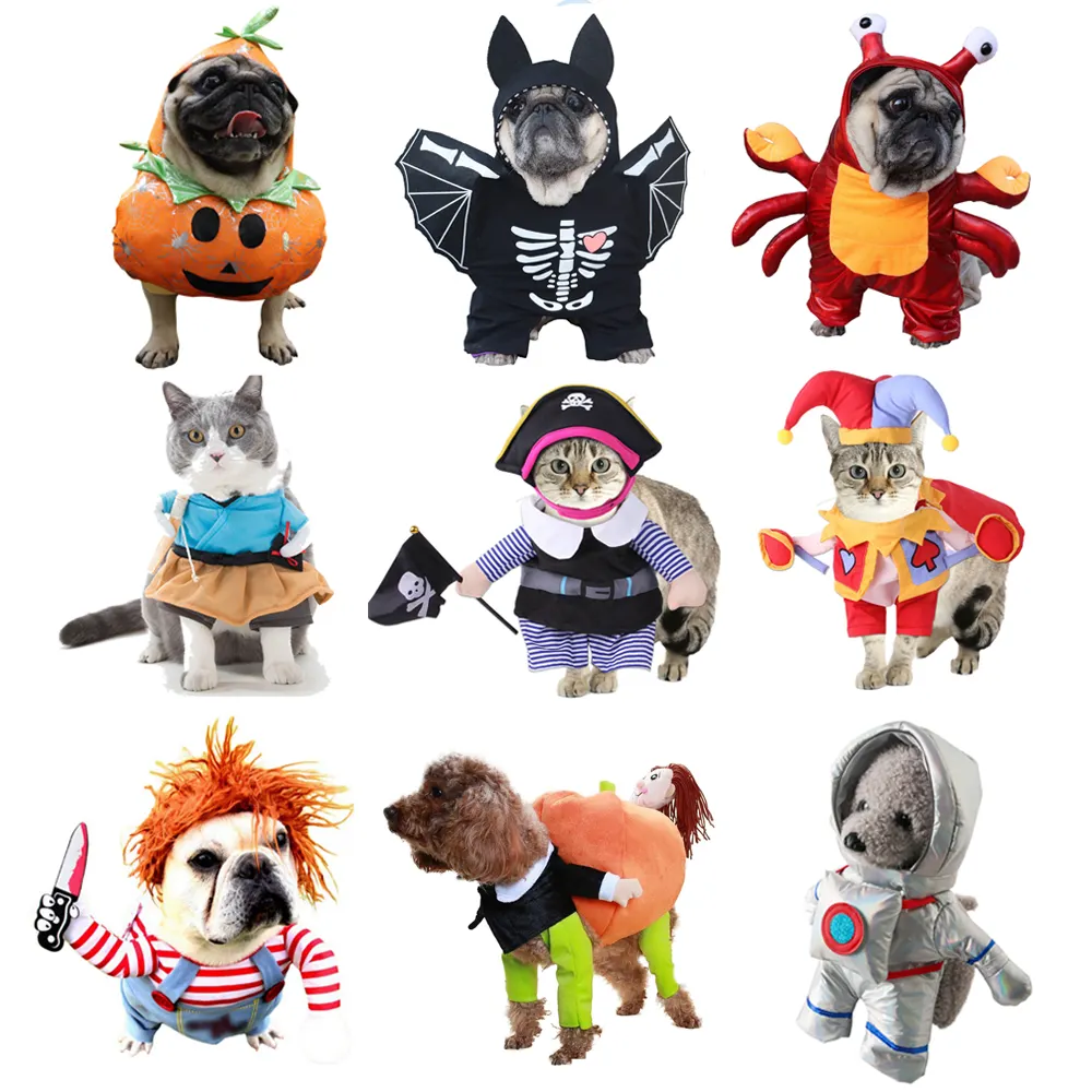 Pet Halloween Dog Cat Costumes Funny Pet Clothes Adjustable Dog Cosplay Costume Sets Novelty Clothing For Bulldog Dogs Coat