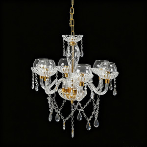 Lámpara de araña LANJO de cristal/acrílico con cristales en forma de gota de agua para decoración de techos de bodas - Product Image 4
