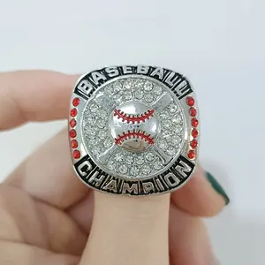 BASEBALL CHAMPION <b>RING</b> Heart <b>Crystal</b> & Rhinestone Traditional Rose Gold Plated Alloy Unisex - Product Image 1