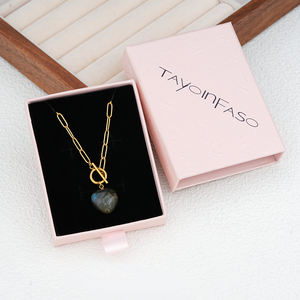 Collar con Colgante de Cadena de Eslabones en Forma de Corazón, Chapado en Oro y Plata, de Acero Inoxidable, Personalizado OEM, Unisex, de Ágata Natural, en Stock, de Moda - Product Image 5