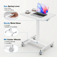 AJUNION 25 pouces bureau à domicile bureau élévateur mobile blanc hauteur réglable bureau pneumatique Mobile table d'ordinateur avec roues