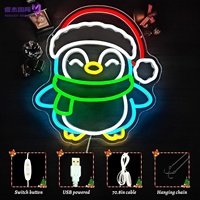 Insegna LED al Neon a Forma di Pinguino Natalizio con Cappello di Babbo Natale, Decorazione da Parete per Casa, Camera da Letto, Portico, Feste e Albero di Natale, Luce al Neon Personalizzata per le Festività