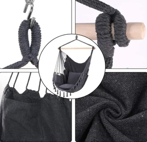 Brazil Boho bông vải võng ghế đu treo Võng với 2 gối và gỗ trong nhà và ngoài trời - Product Image 2