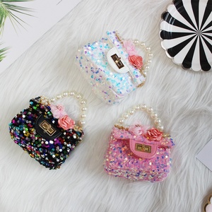 New Arrival Bling Sequin Small Crossbody Bag Cute Flower Pearl Accessories Mini Shoulder Chain HandBag for Kids - Product Image 2