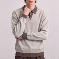 Pull en maille jacquard polyester color-block style preppy coréen pour homme, coupe ample décontractée à revers, collection automne/hiver 2026