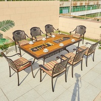 angulaire en fonte d'aluminium pour restaurant de jardin Set de table à manger d'extérieur en charbon de bois Chaises 8 places