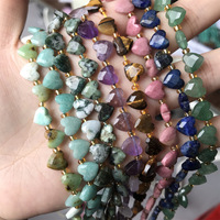 Perles en forme de cœur facettées de 8 mm, trou droit, œil de tigre naturel, amazonite, jade, cristal, perles en vrac pour la fabrication d'accessoires de bijoux