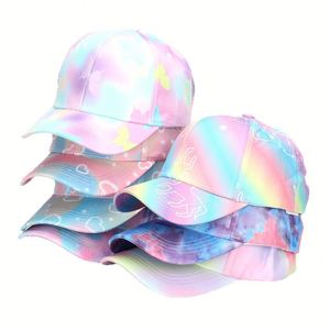 หมวกเบสบอลสีสันสดใสแบบ Tie-dye สำหรับเด็กผู้หญิง ปักโลโก้ตามสั่ง หมวกแก๊ปสไตล์ลำลองสำหรับเล่นกีฬากลางแจ้ง - Product Image 6