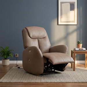 Fauteuil inclinable en similicuir marron avec accoudoirs rembourrés et mécanisme à boutons, siège individuel contemporain pour la maison ou le bureau - Product Image 1