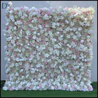 Toile de fond murale en soie rose et blanche avec roses artificielles 120x240cm – Écologique et luxueuse pour mariages et événements