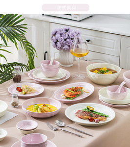 Juego completo de <span class=keywords><strong>vajilla</strong></span> de cerámica de color <span class=keywords><strong>rosa</strong></span> cereza para el hogar inglés en relieve, juego completo de sopa de arroz y trufa blanca y palillos - Product Image 6