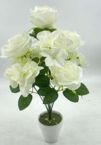 Buket bunga buatan sutra merah putih 24 kepala, tumbuhan mawar buatan untuk dekorasi pernikahan Valentine - Product Image 5