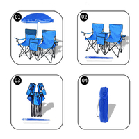 Chaise de camping et de plage pliable double pour 2 personnes avec grand parasol intégré – Idéale pour la pêche et le jardin