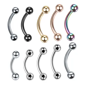 Stainless Steel Eyebrow Piercing Tongue Ring 16G Ball Curved Barbell Eyebrow Rod Banana Earrings Lip Snake Eyes Piercings