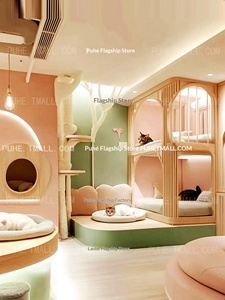 Cama infantil de madera maciza de doble capa, estilo casa de árbol, color macaron, de lujo ligero, con <span class=keywords><strong>nido</strong></span> para gatos personalizado, literas para niños - Product Image 3