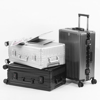 Valise en aluminium de la série originale 20/24/26/29 pouces avec poignée à ressort, valise à roulettes à roulettes pivotantes pour bagages à main