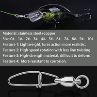 Konektor Snap Pancing Baja Tahan Karat 22lb-286lb dengan Bantalan Bola Putar 0 # -10 #   Peralatan Memancing