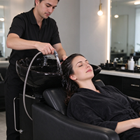 Fauteuil de lavage moderne en cuir et métal pour salons, hôtels, salons de coiffure, salles de séjour et salles de bain - Réglable, durable et facile à nettoyer