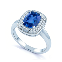 Bague en platine PT950 avec saphir bleu taille coussin, double halo de diamants, bijou de luxe pour femme
