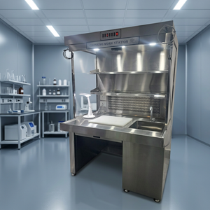 Station de travail en acier inoxydable pour le traitement des échantillons, capacité 5 étagères, personnalisation OEM, évier intégré pour hôpitaux et laboratoires - Product Image 1