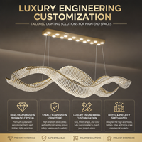 Lustre LED moderne incurvé suspendu Senfey, personnalisé, de luxe, avec ruban ondulé en cristal, hauteur réglable, pour hall d'hôtel