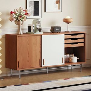 Solid Wood Sideboard With <b>White</b> Panel Multifunction <b>Storage</b> <b>Cabinet</b> For Living Room Or Dining Room Nordic Style - Product Image 1